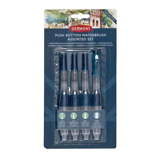 DERWENT WATERBRUSH SET 4 PINCELES CON DEPÓSITO Y PULSADOR