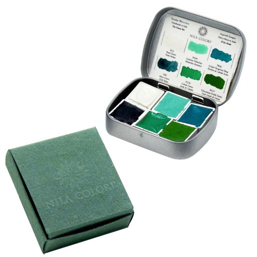 NILA COLORI CAJA METÁLICA ACUARELA ARTESANAL MONOPIGMENTO SET COLLECTION VENUS 6 MEDIOS GODETS