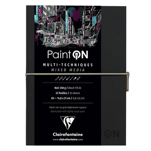 CLAIREFONTAINE PAINT ON NOIR SKIZZENBUCH FADENBINDUNG SCHWARZES MULTITECHNIK PAPIER 250 G