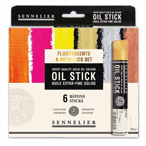 SENNELIER EXTRA FINE OIL STICK SET 6 FLUORESCENTES Y METÁLICOS