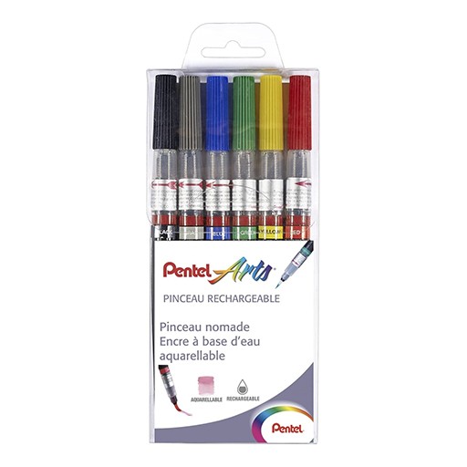 PENTEL COLOR BRUSH - SET OF 5 REFILLABLE BRUSH PENS