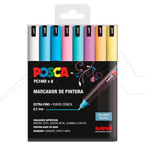 POSCA Black & White - Fine to Medium Set of 8 Pens PC-5M, PC-3M, PC-1M,  PC-1MR