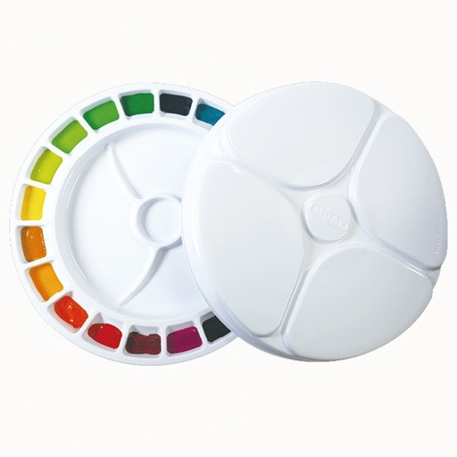 Porcelain Palette for Watercolor Paint, Ink, Water-based Media, Art 13  Wells Round Flower Shape, Circle, Circular, Color Wheel, Supply 