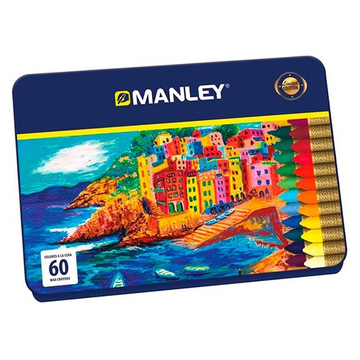 MANLEY METAL BOX WITH 60 ASSORTED COLOURED CRAYONS - 60TH ANNIVERSARY LIMITED EDITION