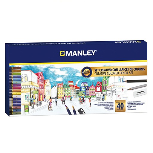MANLEY CREATIVE DRAWING SET 40 PIECES - COLOURED PENCILS ACCESSORIES