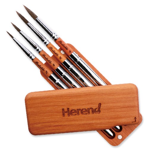 HEREND LEATHER CASE 4 TRAVEL BRUSHES PETIT GREY SERIES 521