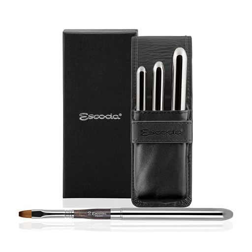 ESCODA BLACK LEATHER POUCH CASE WITH SILVER POCKET BRUSHES PRADO SERIES 1259