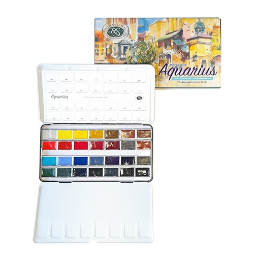 ROMAN SZMAL AQUARIUS THE ESSENTIALS WATERCOLOUR BOX 28 GODETS