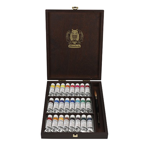 SCHMINCKE HORADAM AQUARELL WOODEN BOX WITH DA VINCI BRUSH 24 X 15 ML TUBES