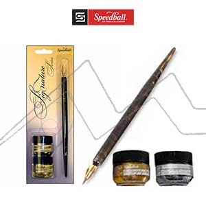  Speedball Signature Calligraphy Dip Pen Set - with Gold &  Black Ink