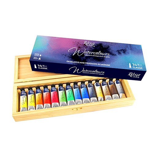 ROSA GALLERY CLASSIC AQUARELLFARBE 14 X 10 ML TUBEN IM HOLZKASTEN