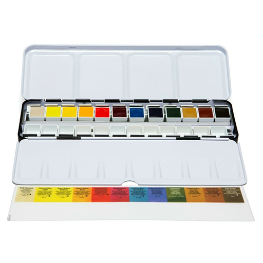 DANIEL SMITH AQUARELL-METALLKASTEN 12 HANDGEGOSSENE HALBE NÄPFCHEN - STANDARD METAL BOX