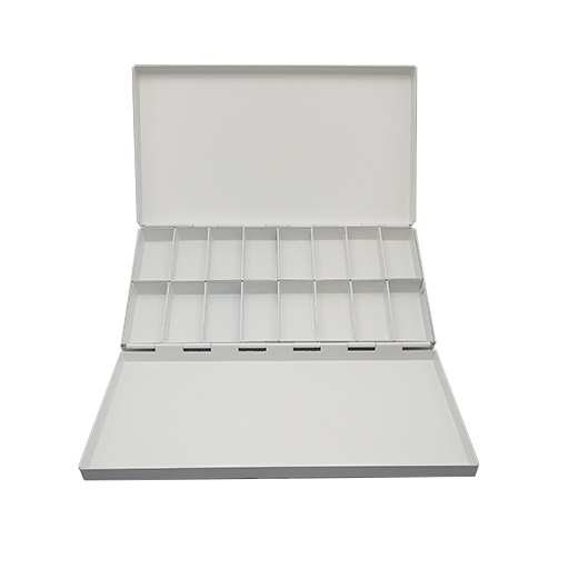 RAW ART MATERIALS CAJA ACUARELA RELLENABLE METÁLICA LACADA BLANCA 16 POCILLOS